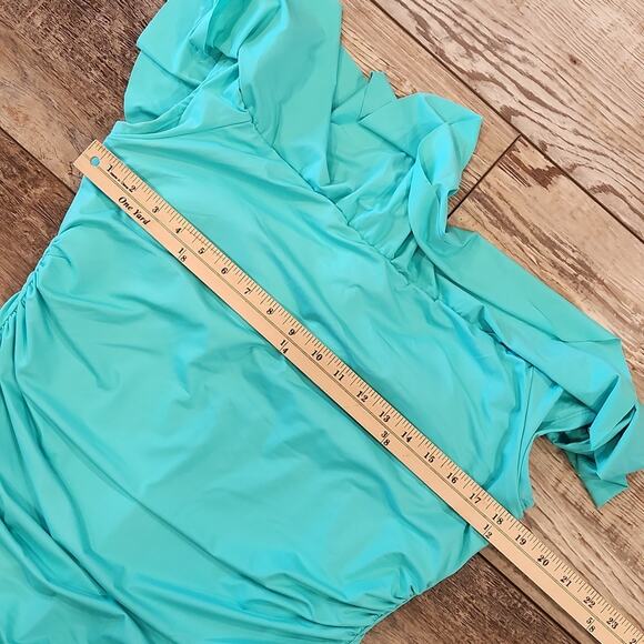 NWT LA BLANCA Plus Size Island Goddess Aqua Marine Ruffle Shoulder Swimsuit 20W - Picture 8 of 9